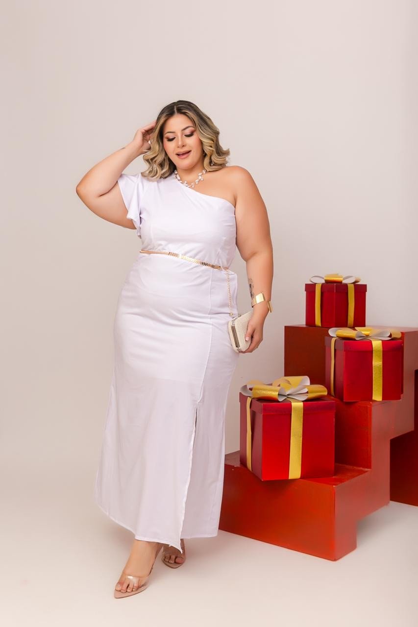 Vestido longo com cinto. PLUSSIZE 48/50. Ref: 2971