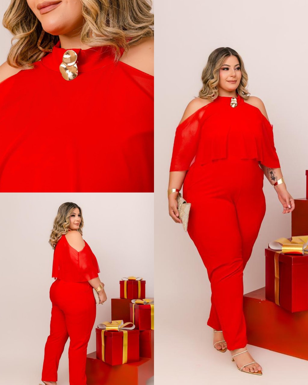 Macacão longo com tule. PLUSSIZE 48/50. Ref: 2975