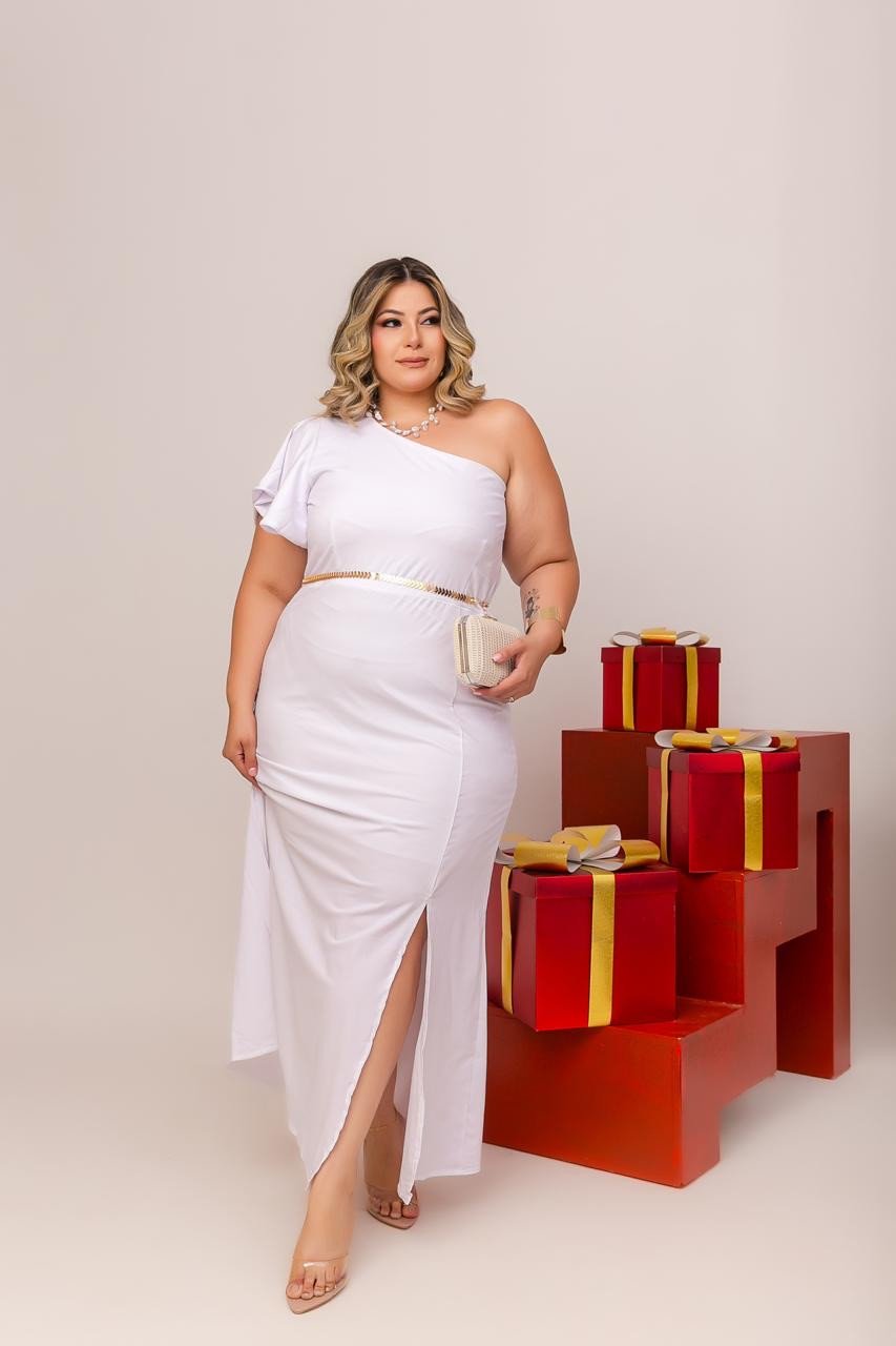 Vestido longo com cinto. PLUSSIZE 48/50. Ref: 2971