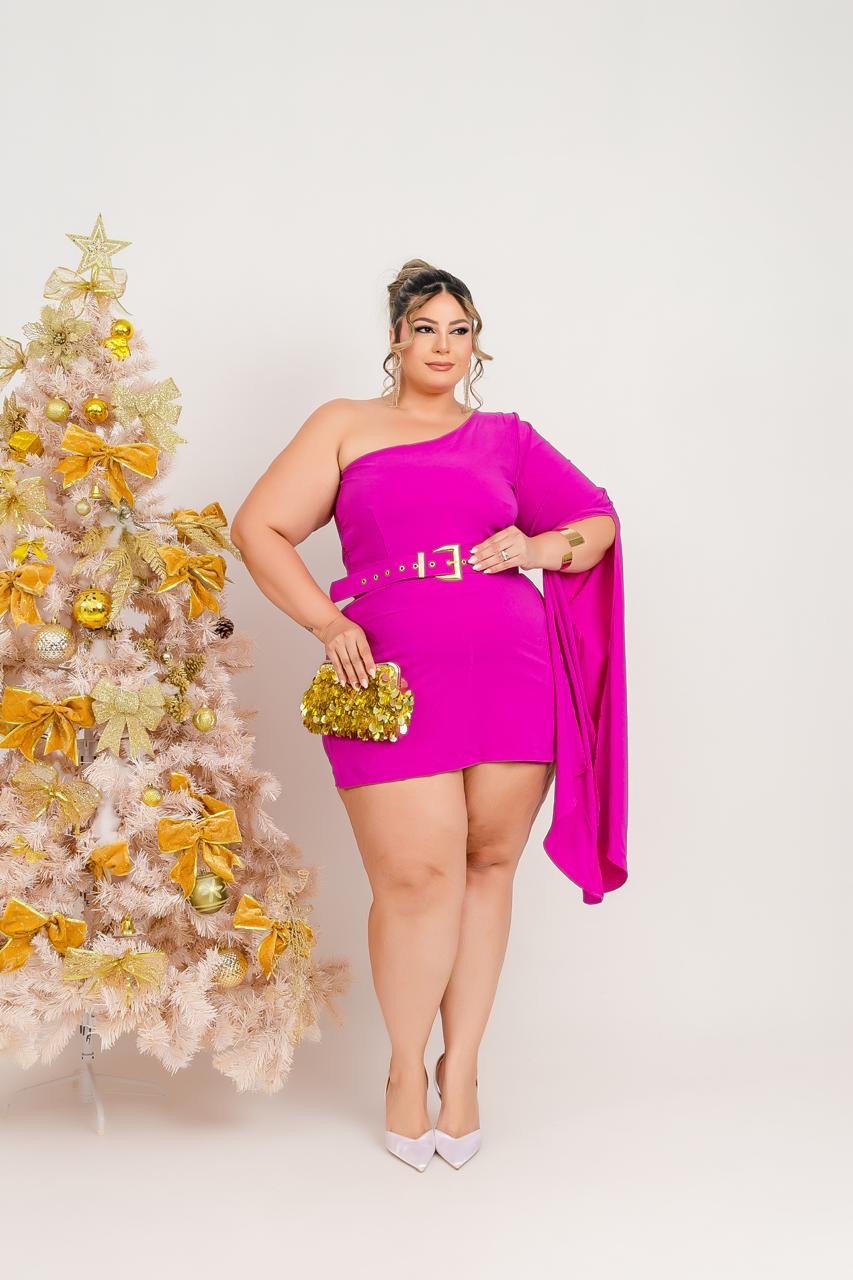 Macaquinho um ombro manga longa + cinto e short saia ref2234