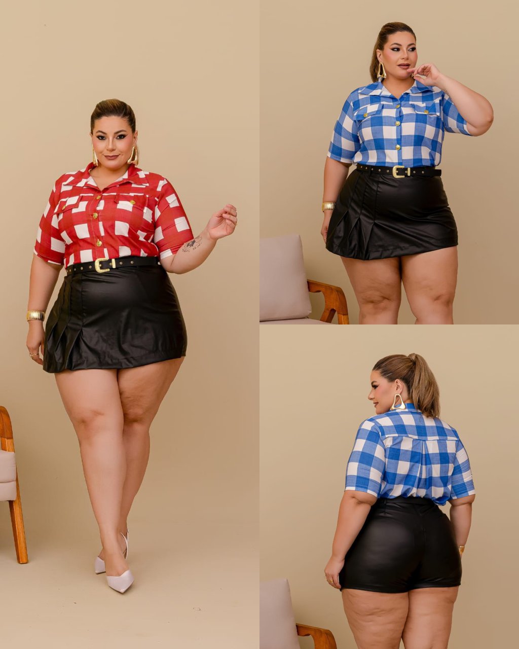 Conjunto short couro Plussize 48/50