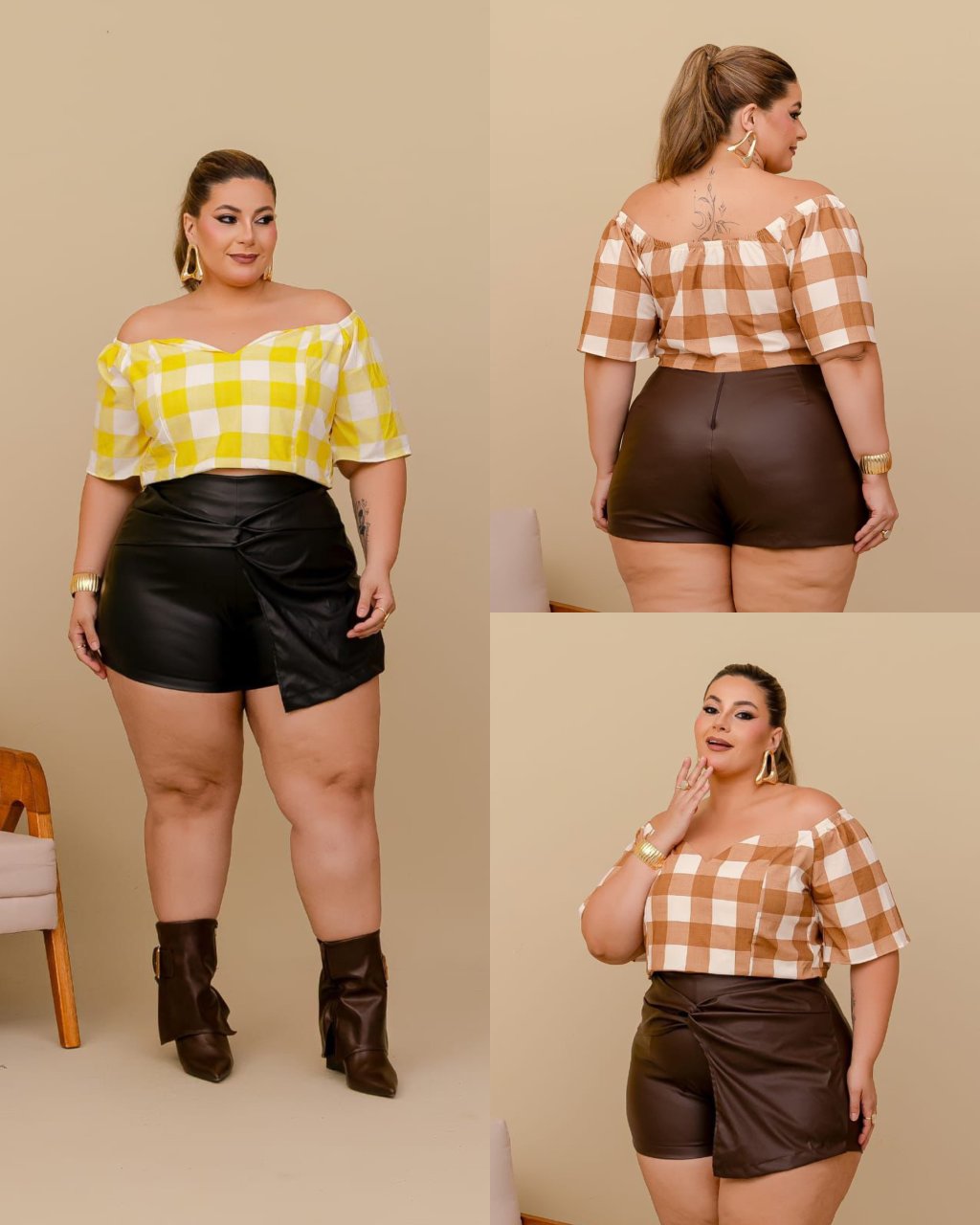 Conjunto short couro Plussize 48/50