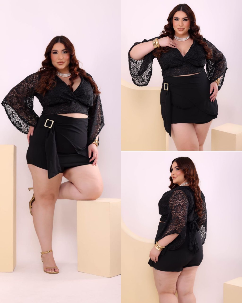 Conjunto blusa renda trabalhada Plussize 48/50