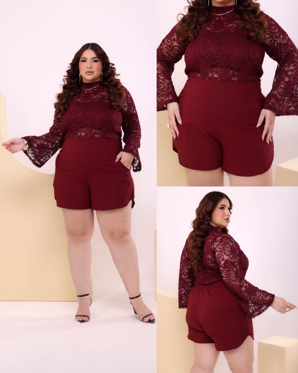 Conjunto blusa renda trabalhada Plussize 48/50