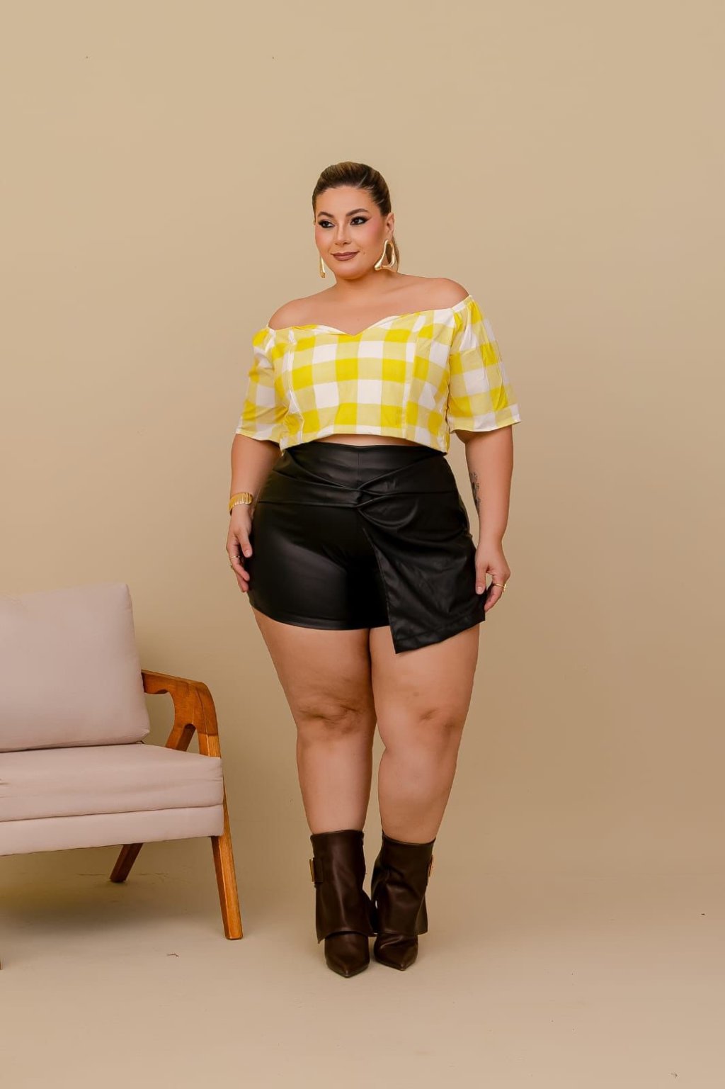 Conjunto short couro Plussize 48/50