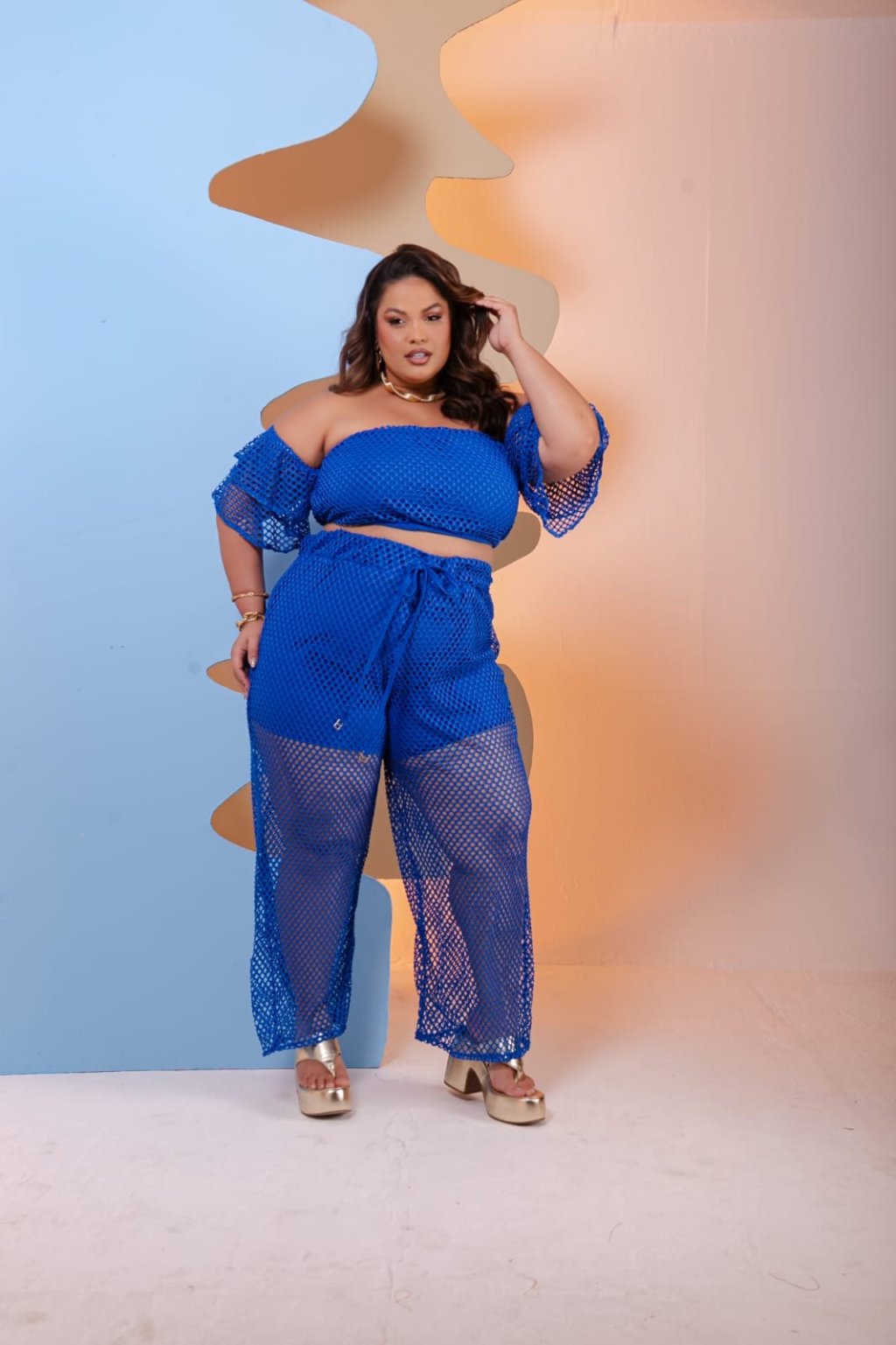 Conj. De calça em tela moda praia. Ref: 1338