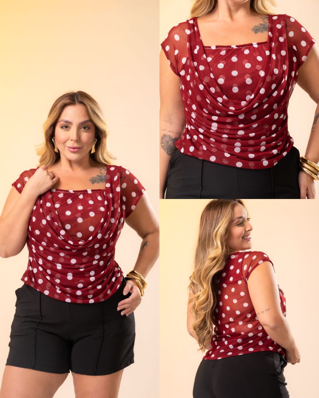 Blusa Tulê poá com poliamida premium midsize 44/46