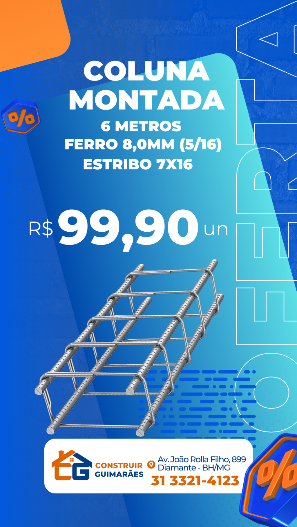 Coluna Montada 5/16 8,0mm - Estribo 7x16