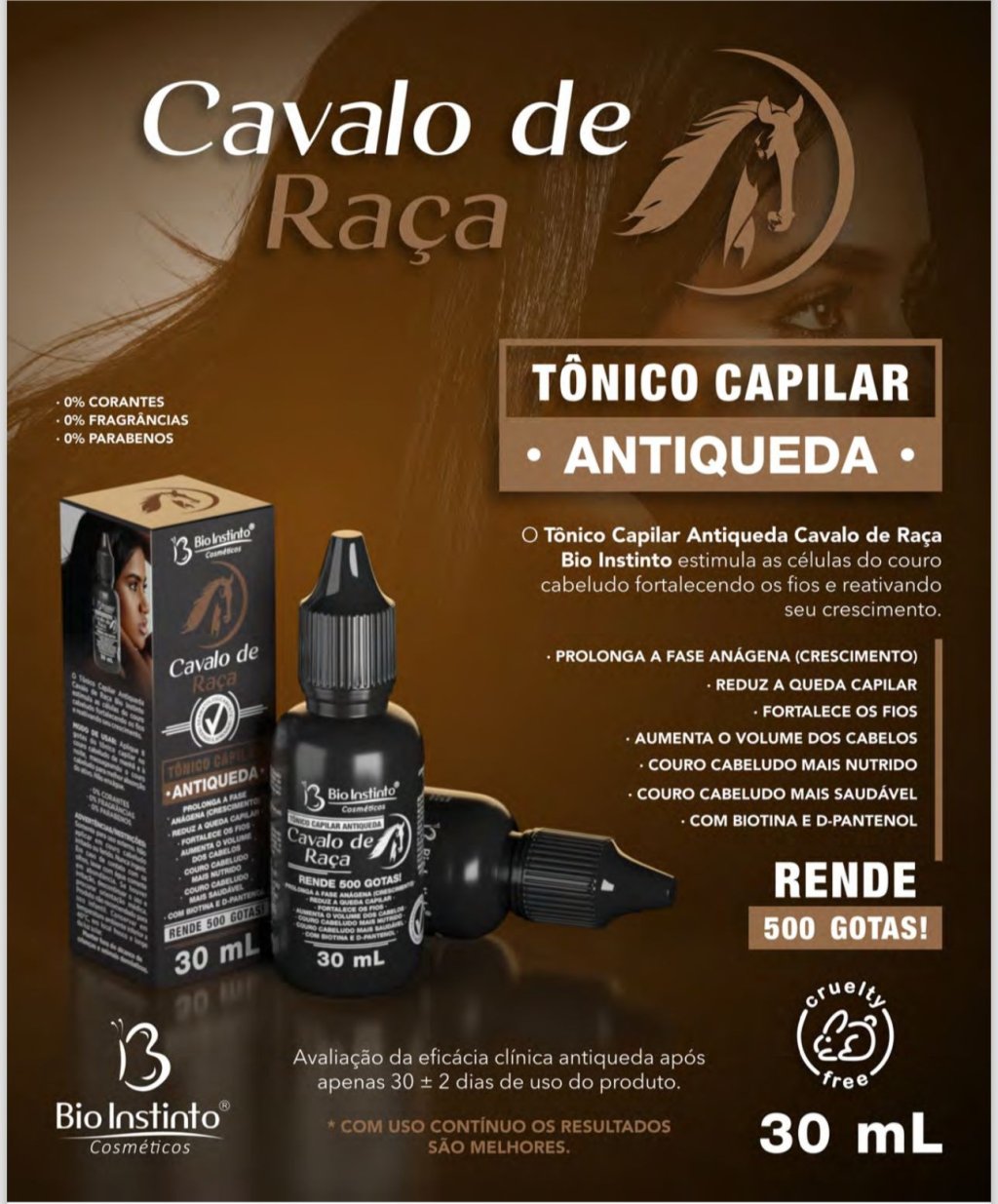 TÔNICO CAPILAR ANTIQUEDA CAVALO DE RAÇA 30ML BIO INSTINTO