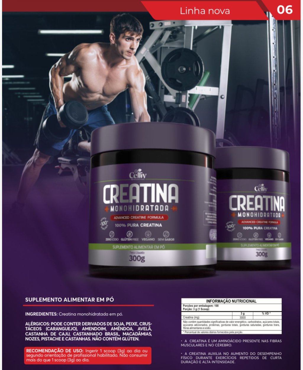 CREATINA MONOHIDRATADA 300G CELLIV