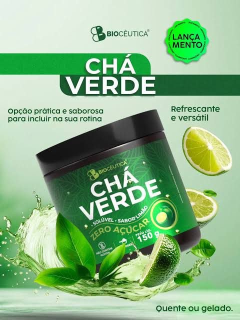 CHÁ VERDE SOLUVEL, SABOR LIMÃO 150G BIOCEUTICA
