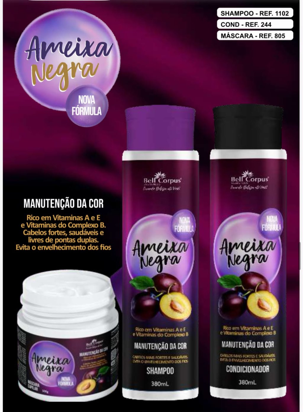 KIT CAPILAR AMEIXA NEGRA 3 PEÇAS BELL CORPUS