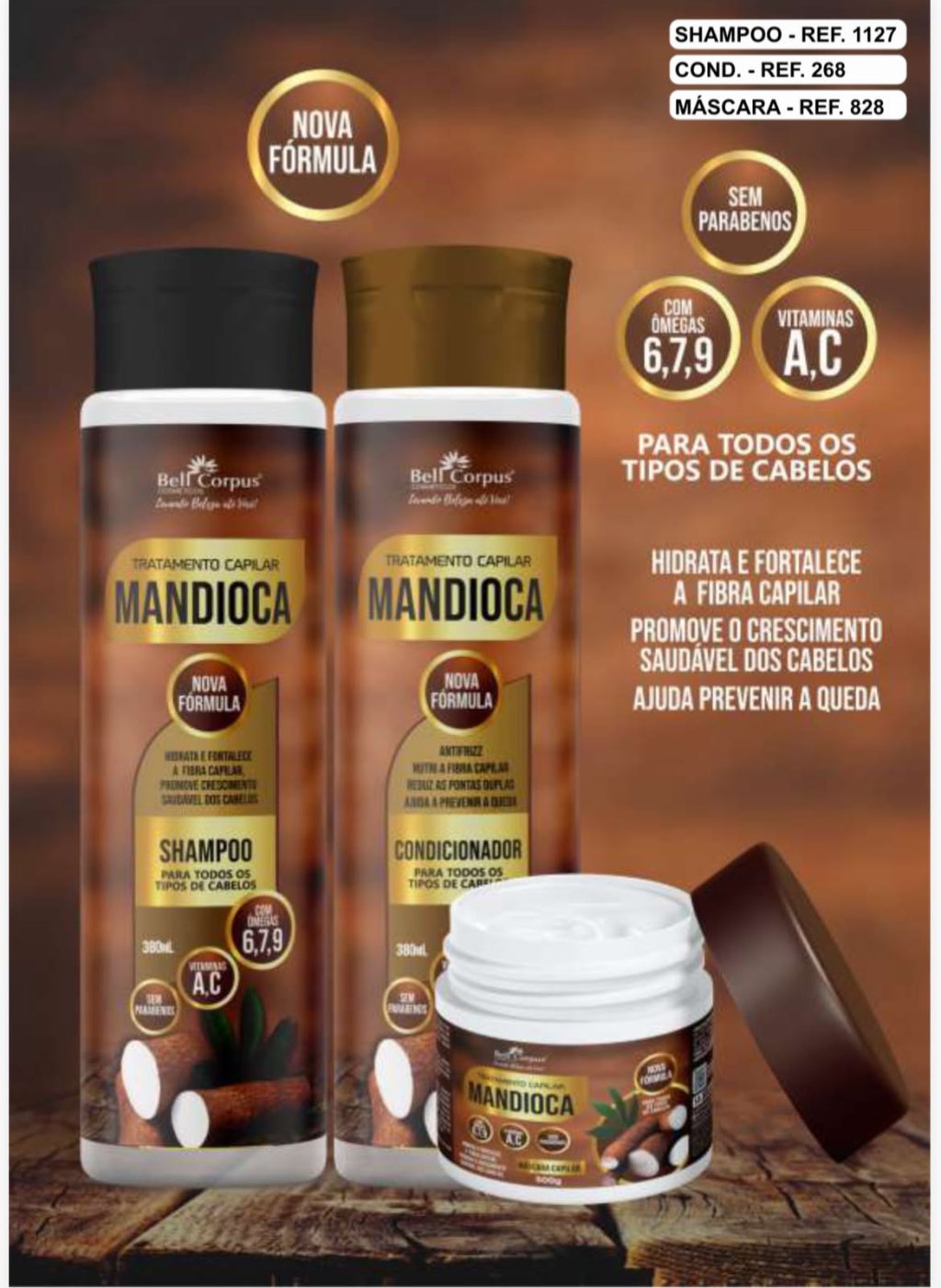 KIT CAPILAR MANDIOCA 3 PEÇAS BELL CORPUS