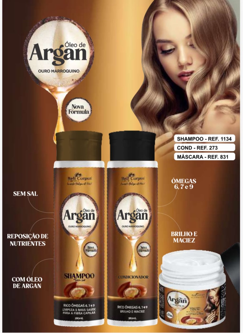 KIT CAPILAR ÓLEO DE ARGAN 3 PEÇAS BELL CORPUS