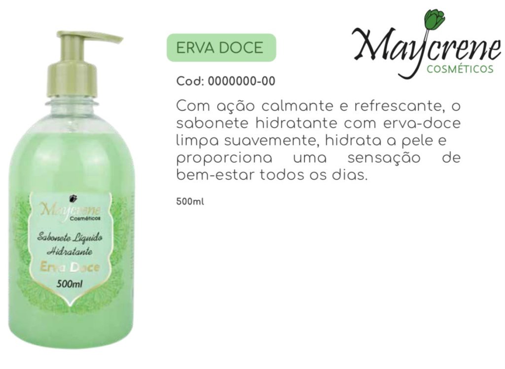 SABONETE LIQUIDO DE ERVA DOCE 500ML MAYCRENE
