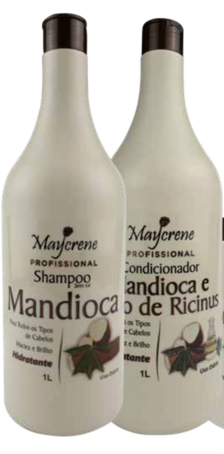KIT CAPILAR MANDIOCA E ÓLEO DE RICINUS 1 LITRO 2 PEÇAS MAYCRENE 