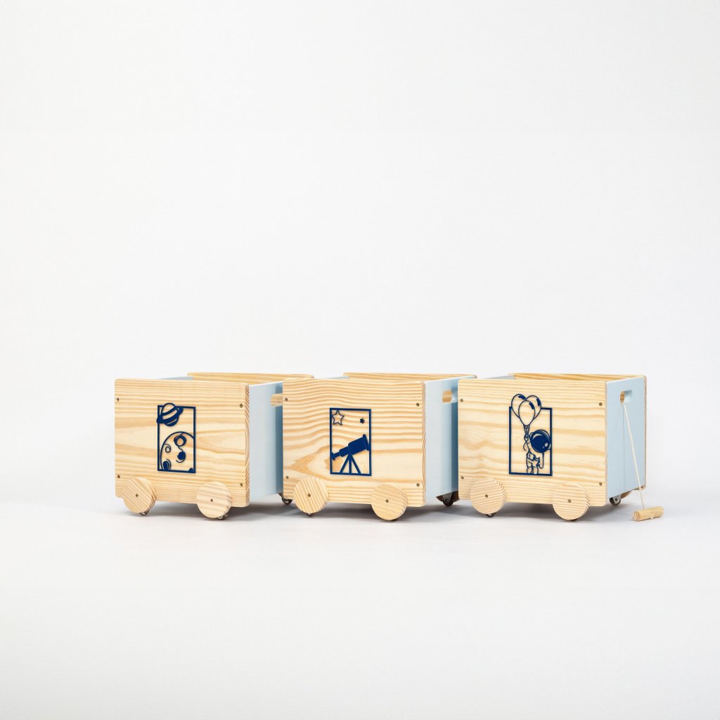 Trio de Caixas de Brinquedos com Rodinhas Astronauta