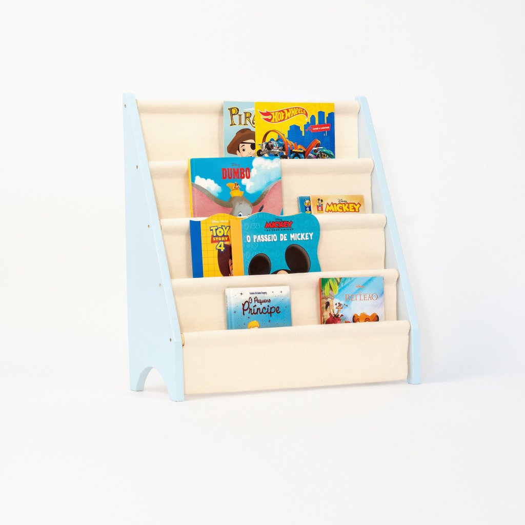 Rack Para Livros Infantil, Standbook Montessoriano Azul céu