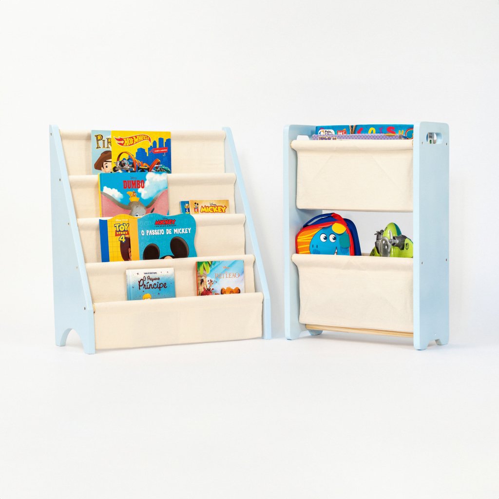 Kit Montessori, Rack para Livros + Rack Guarda Brinquedos