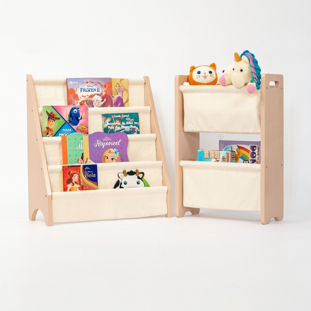 Kit Montessori, Rack para Livros + Rack Guarda Brinquedos