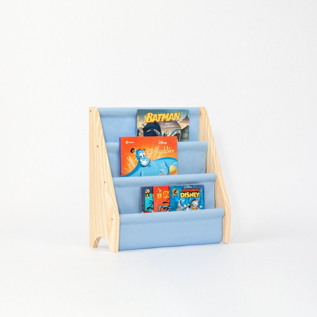 Rack Porta Livros Infantil, Standbook Montessoriano Mini Azul caribe