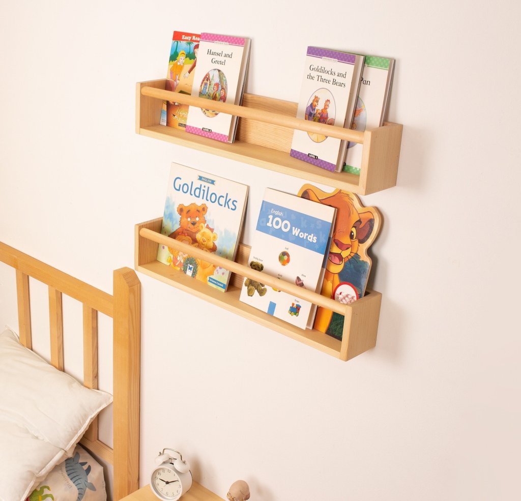 Porta Livros Infantil, Prateleiras Flutuante Montessori 60cm com fundo