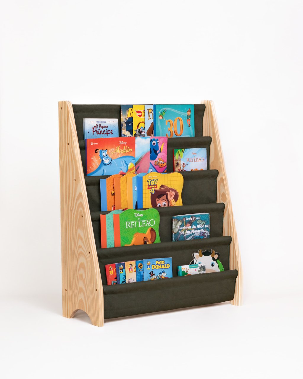 Rack Porta Livros Infantil, Standbook Montessoriano 5 Bolsos Verde Escuro