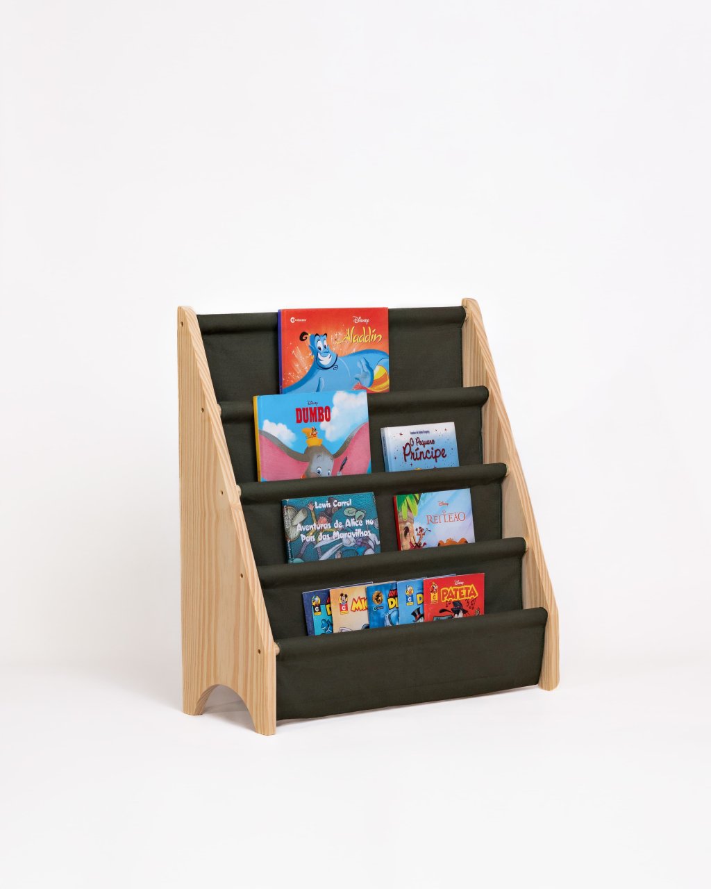 Rack Porta Livros Infantil, Standbook Montessoriano 4 Bolsos Verde Escuro