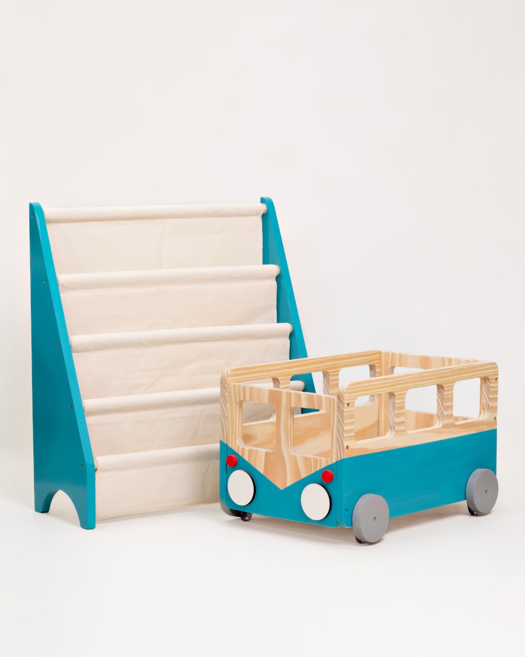 Rack Livros + Caixote Kombinha azul Tiffany