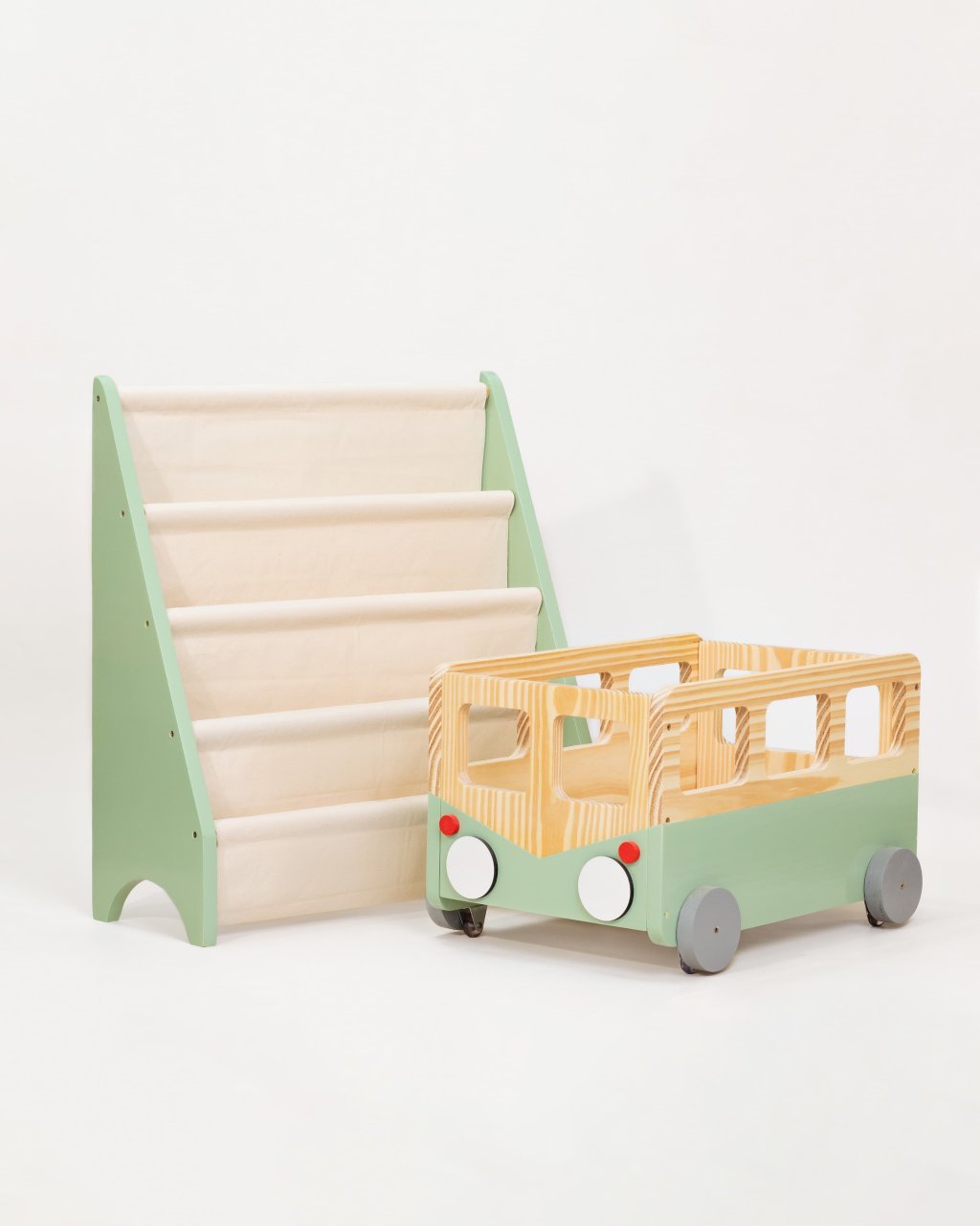 Rack Livros + Caixote Kombinha verde organico