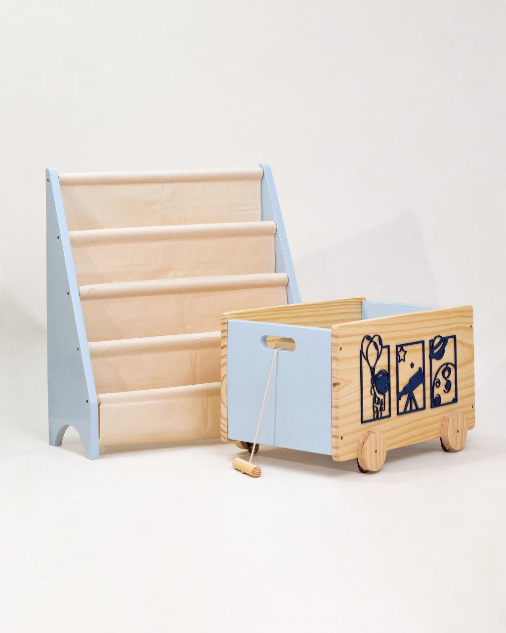 Kit Rack Para Livros + Caixa de Brinquedos Astronauta