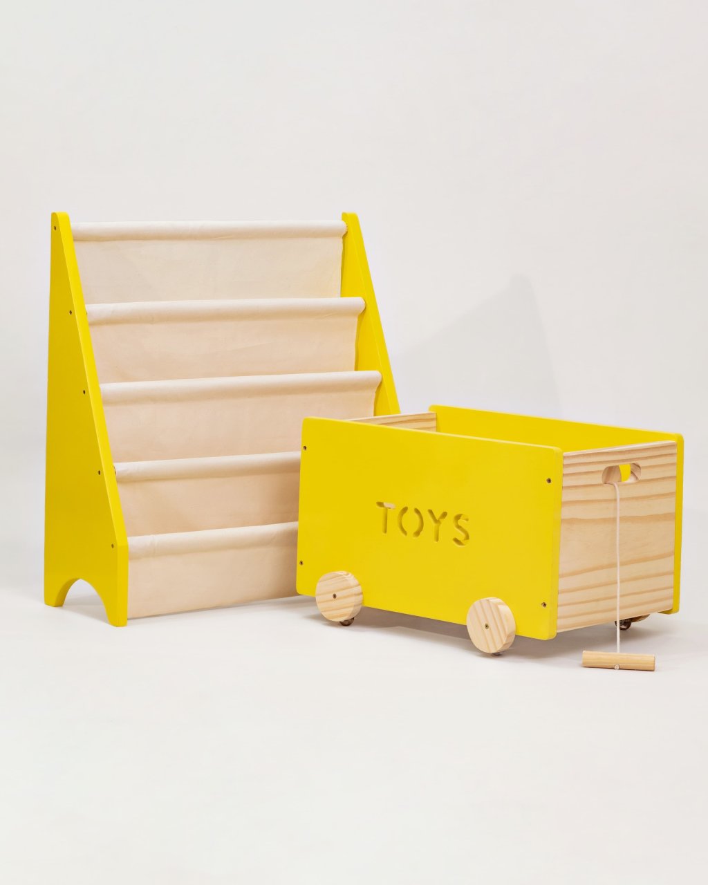 Kit Rack Para Livros + Caixa de Brinquedos amarelo vivo TOYS