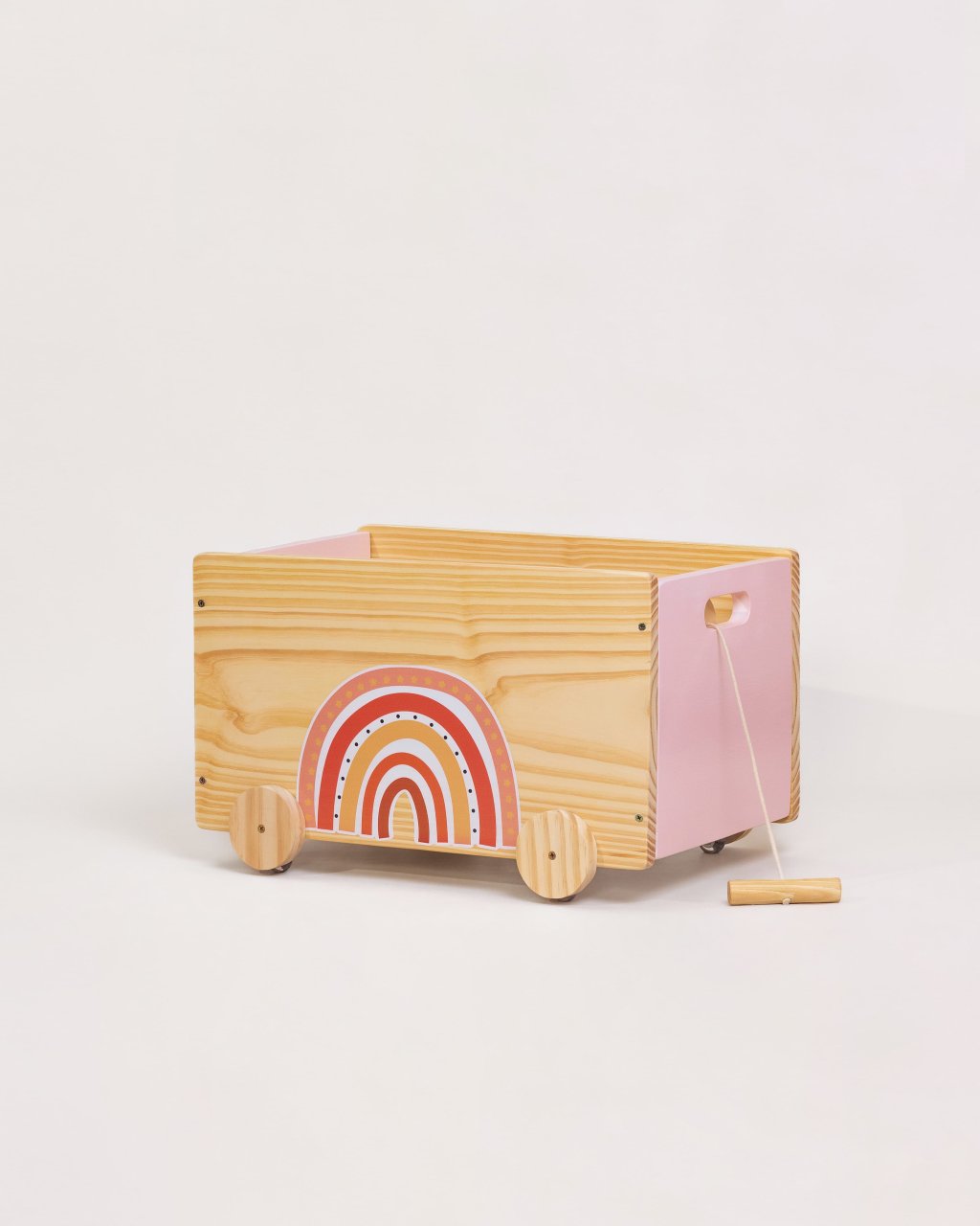 Caixa de Brinquedos com Rodinhas e Puxador Arco-íris rosa