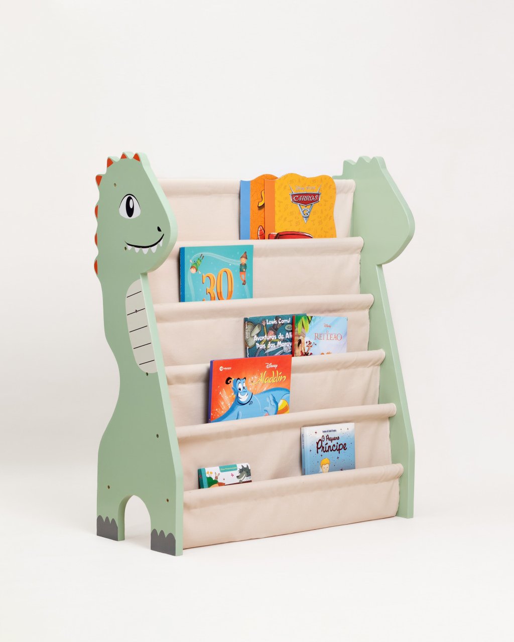 Rack para Livros Infantil Standbook Dinossauro Verde organico