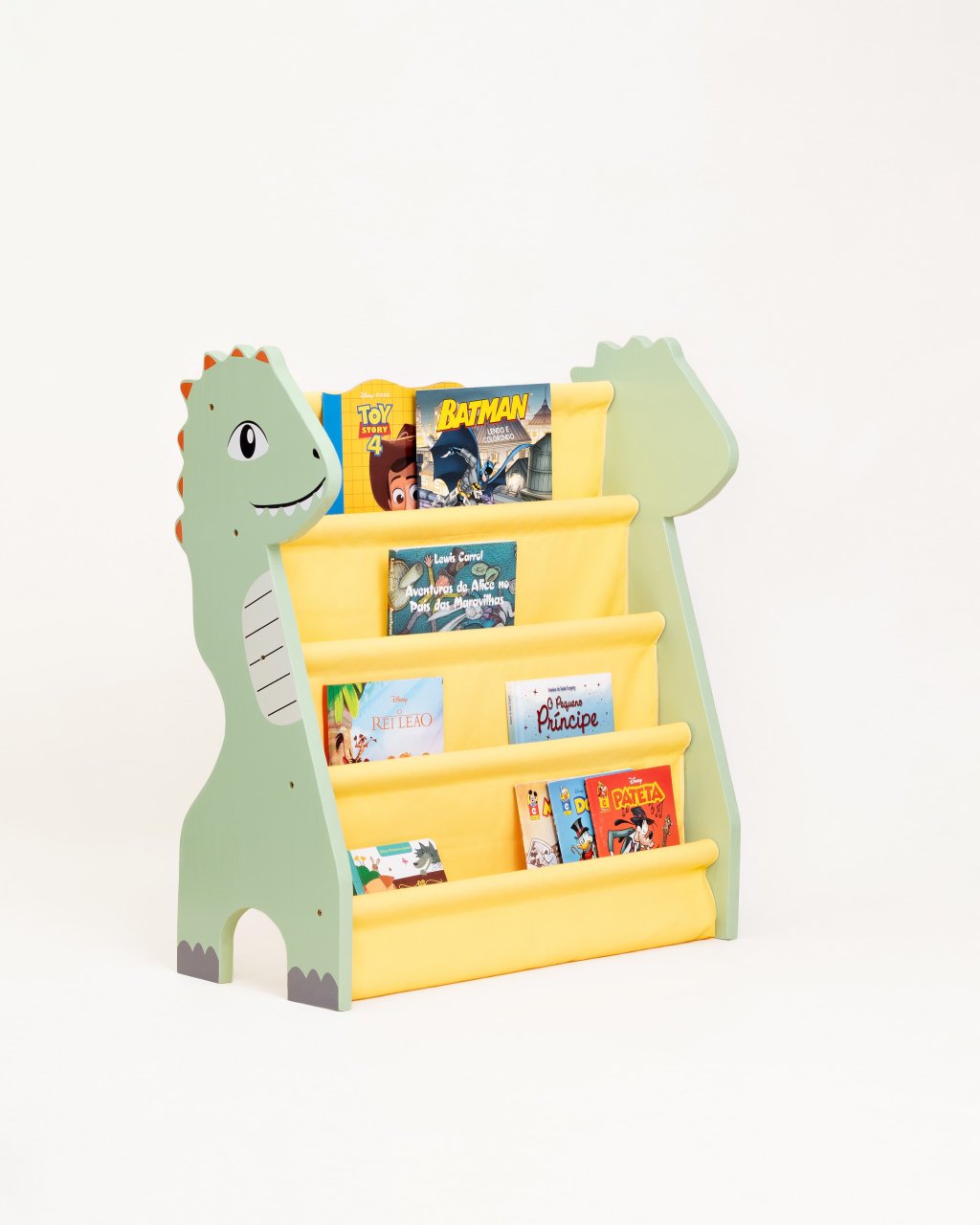 Rack para Livros Infantil Standbook Dinossauro Verde com amarelo