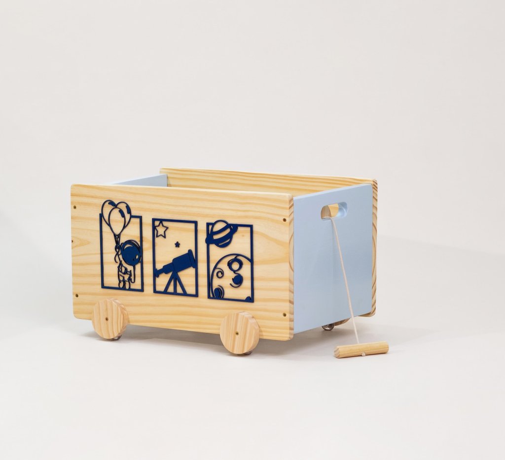 Caixa de Brinquedos com Rodinhas e Puxador o pequeno Astronauta