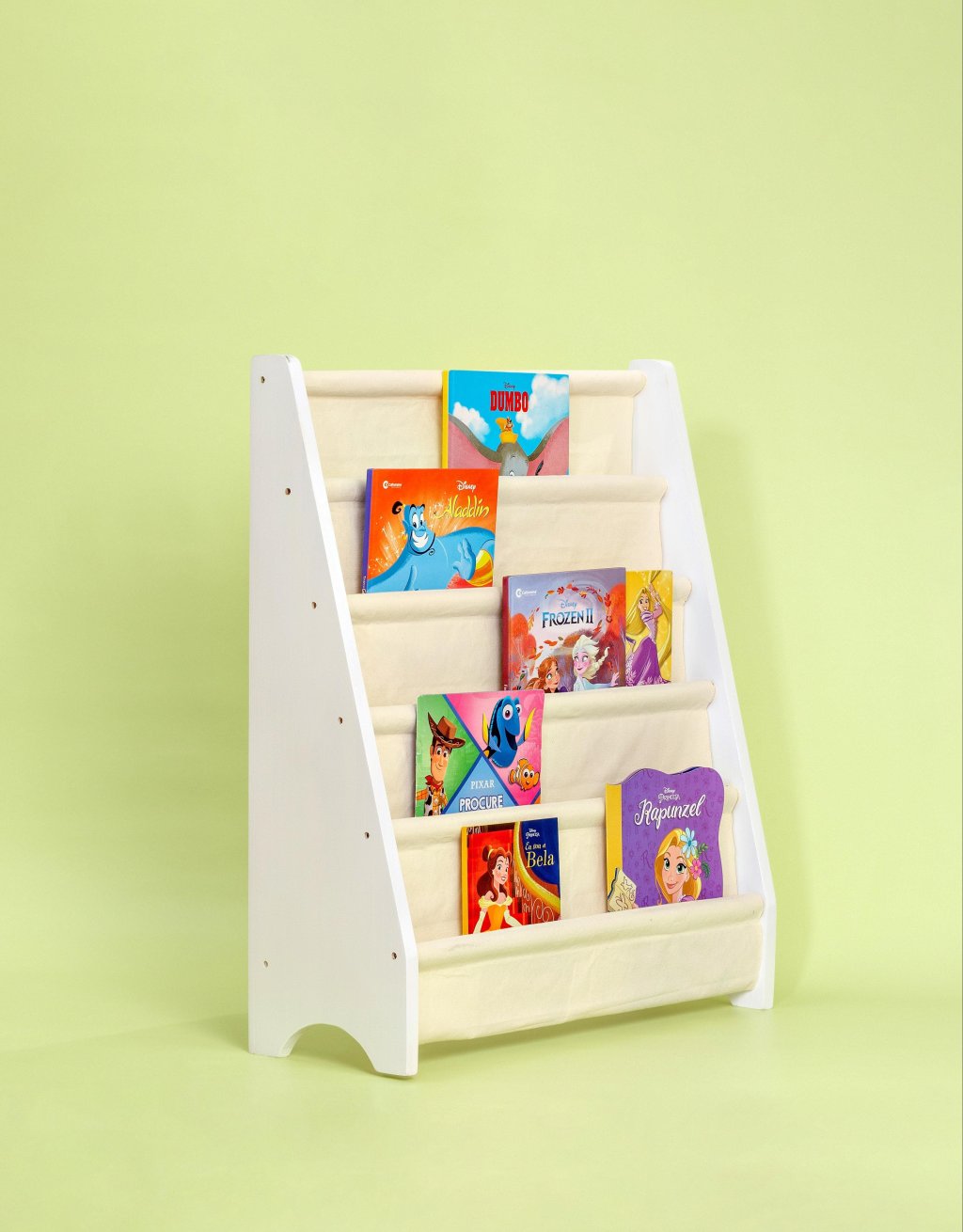 Rack Porta Livros Infantil, Standbook Montessoriano 5 Bolsos, Branco