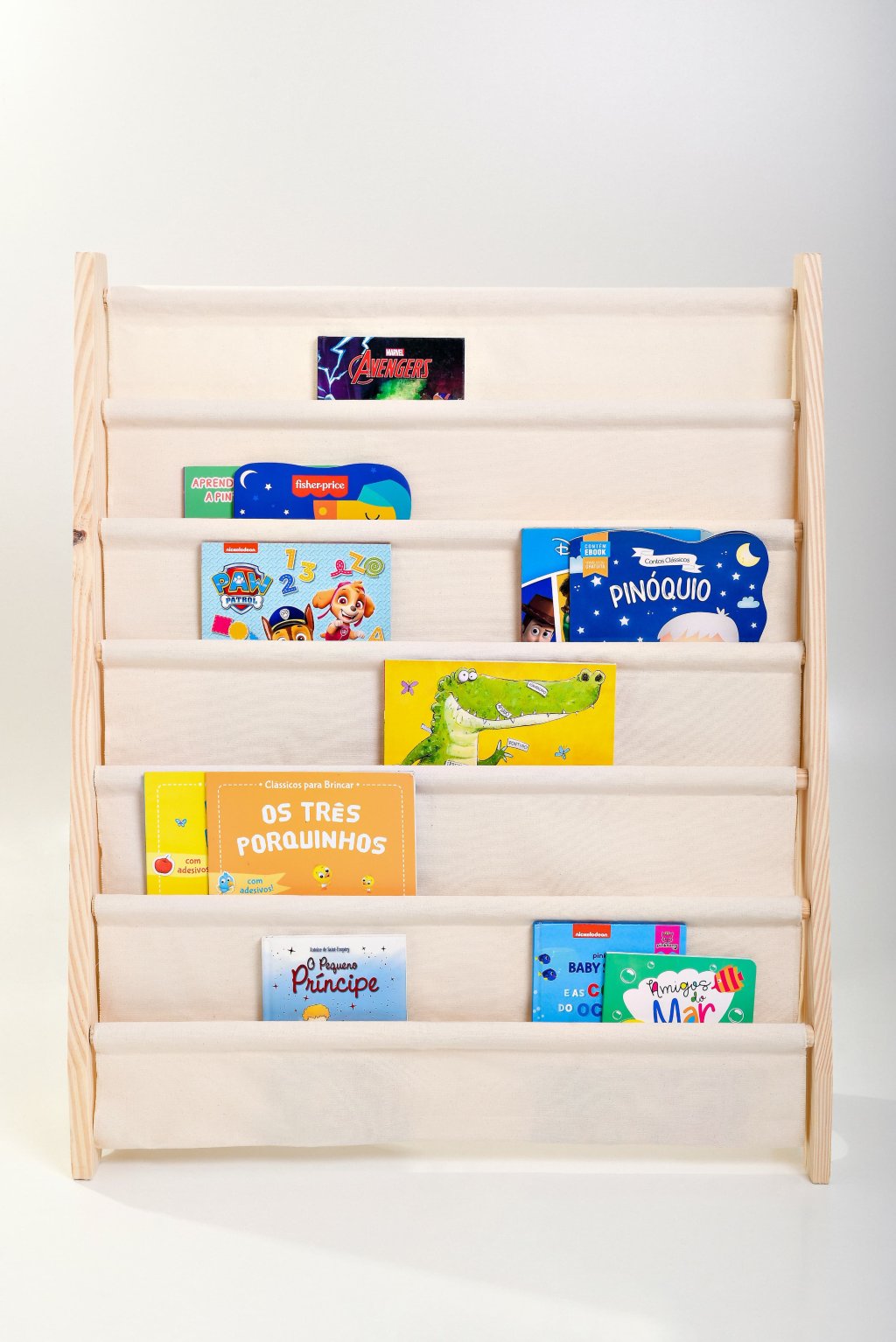 Rack Porta Livros Infantil, Standbook Montessoriano 6 Bolsos crú