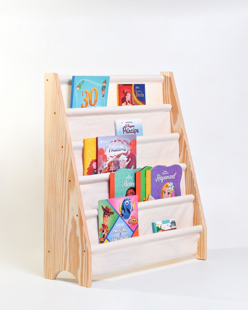 Rack Porta Livros Infantil, Standbook Montessoriano 5 Bolsos crú