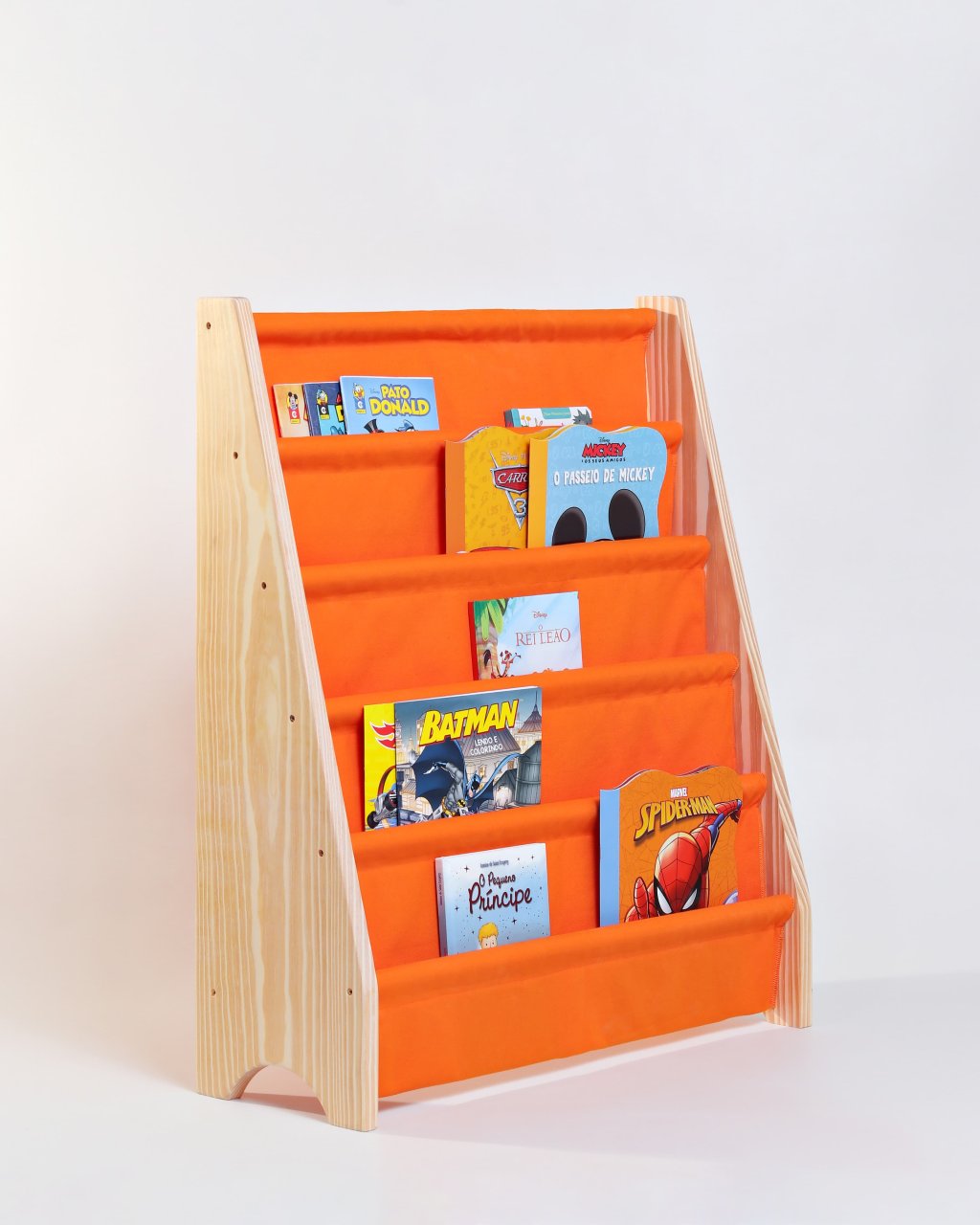 Rack Porta Livros Infantil, Standbook Montessoriano 5 Bolsos laranja