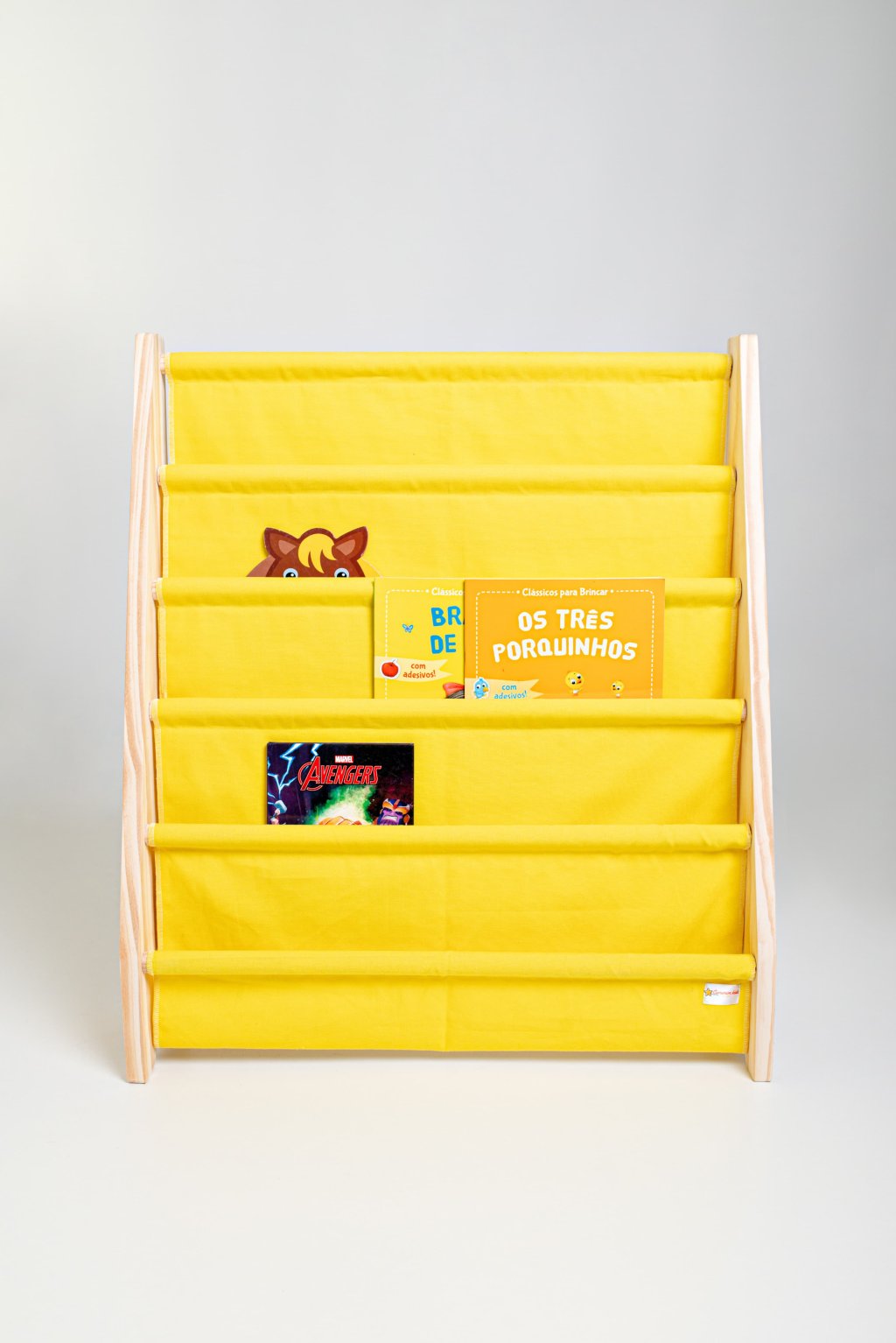 Rack Porta Livros Infantil, Standbook Montessoriano 5 Bolsos amarelo