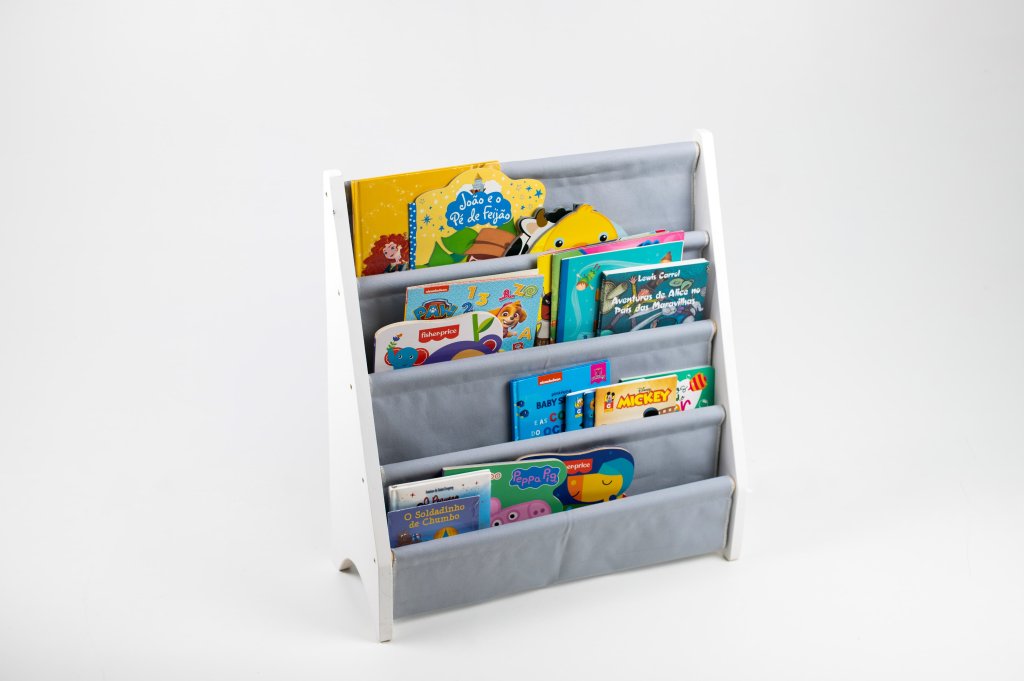 Rack Para Livros Infantil, Standbook Montessoriano bolso cinza