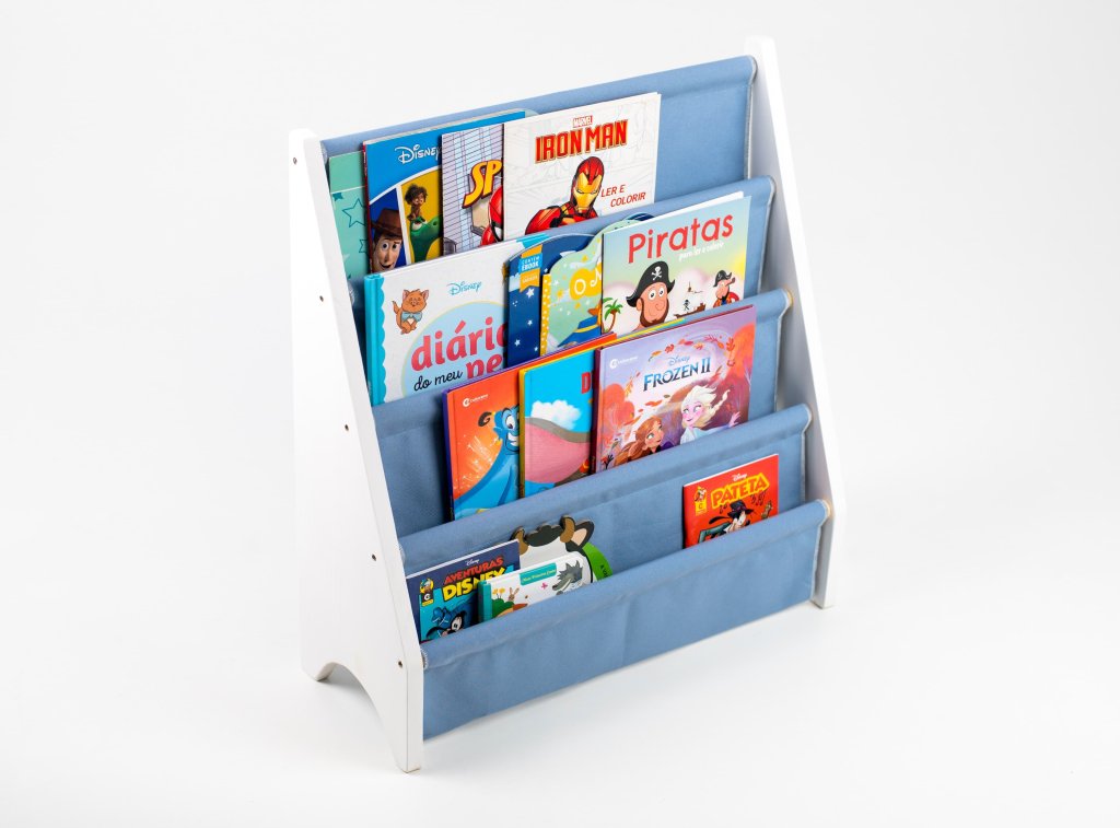 Rack Para Livros Infantil, Standbook Montessoriano bolso azul caribe