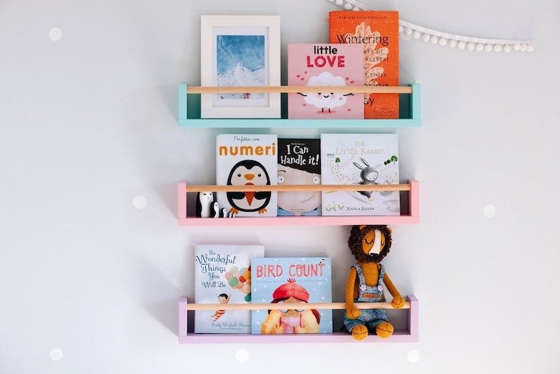 Porta Livros Infantil, Prateleiras Flutuante Montessori 60cm coloridas