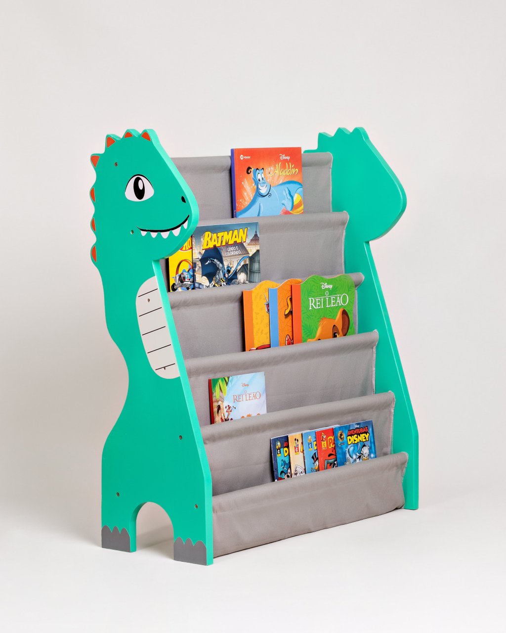 Rack para Livros Infantil Standbook Dinossauro Verde menta com cinza