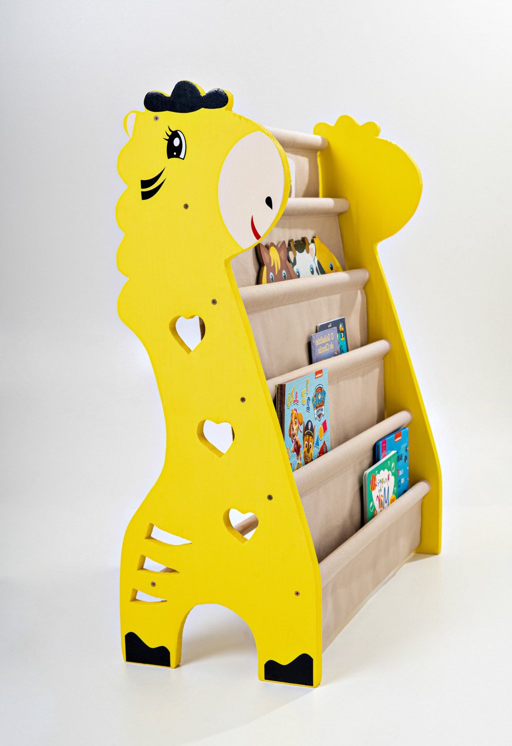 Rack Para Livros Infantil, Bookshelf Girafinha Amarelo 5 Bolsos