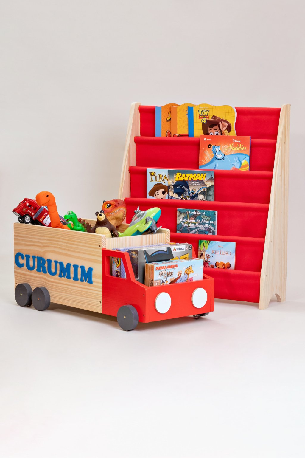 Rack Livros + Caixote caminhão vermelho Grande