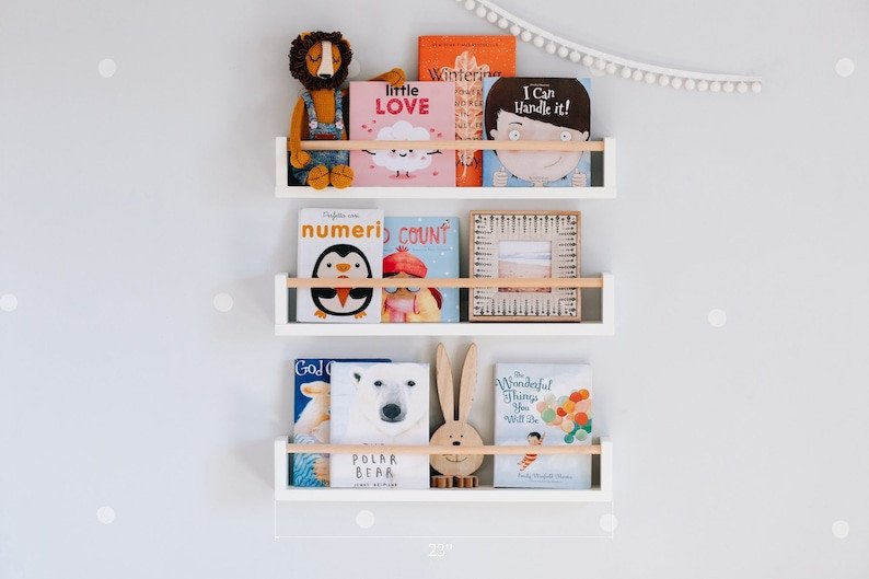 Porta Livros Infantil, Prateleiras Flutuante Montessori 60cm branco