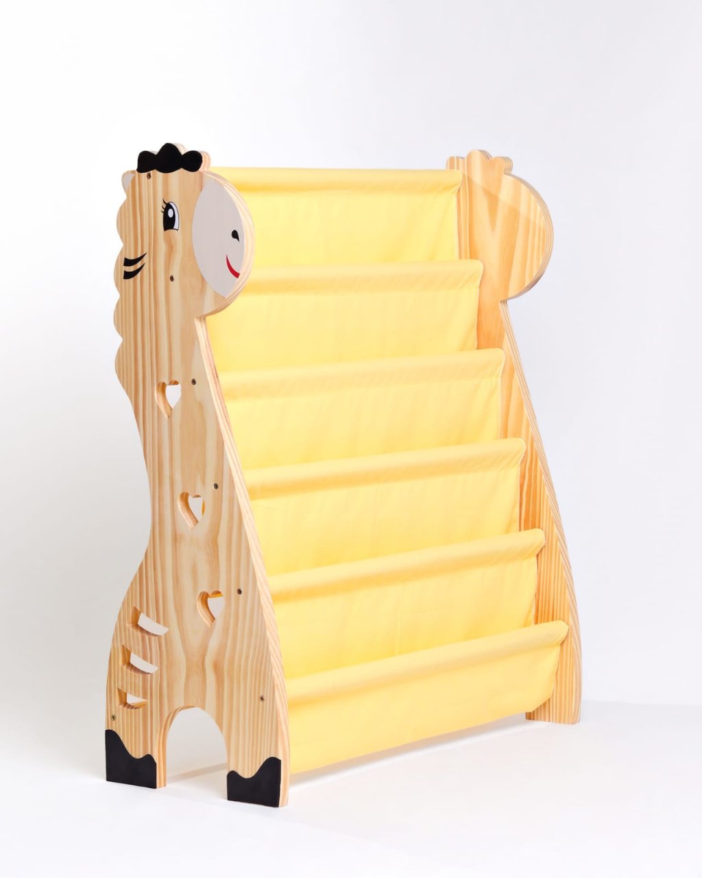 Rack Para Livros Infantil, Bookshelf Girafinha Amarelo pastel 5 Bolsos