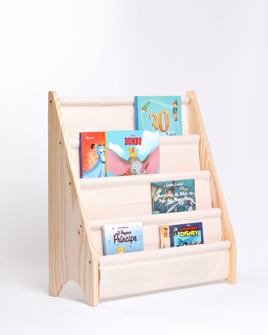 Rack Porta Livros Infantil, Standbook Montessoriano 4 Bolsos crú